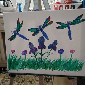 Colorful Dragonfly and Flower Canvas Art